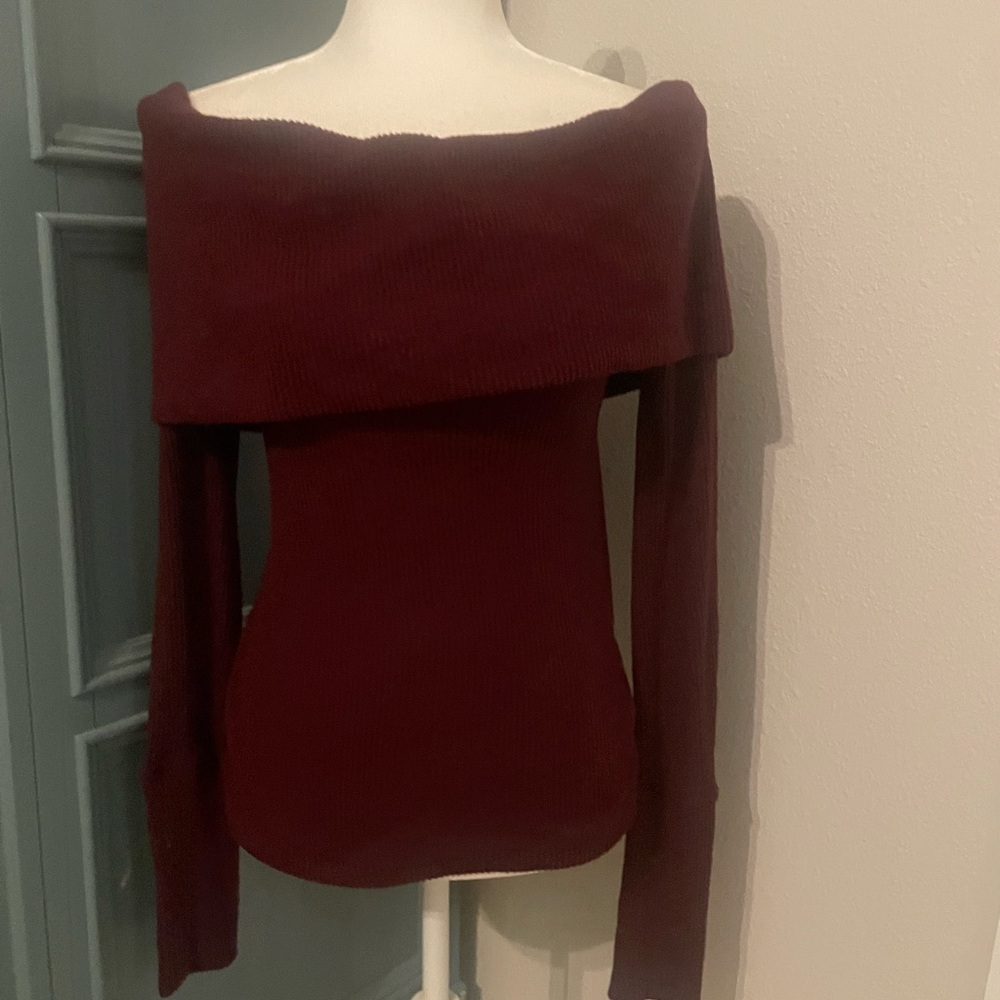 Free People - We The Free-  Burgundy Off-Shoulder Sweater